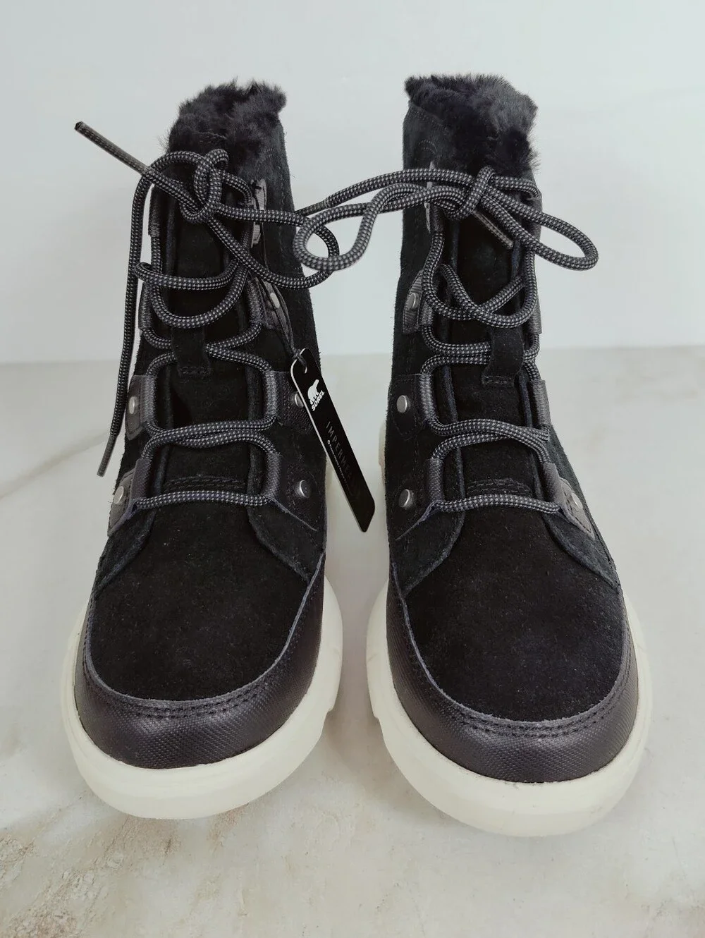 NWT Sorel Women's Explorer II Joan Winter Snow Boots, Black White, Sz 6